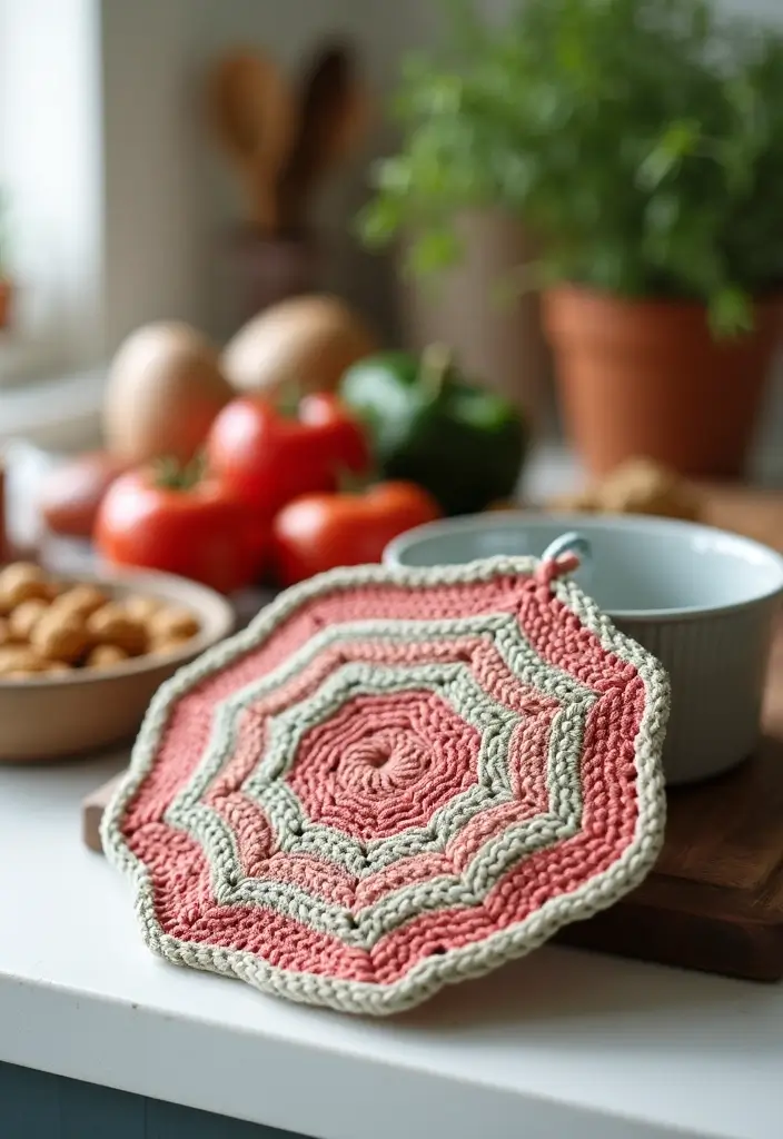 27 Crochet Pot Holders Free Pattern Designs for Your Kitchen - 20. Simple Striped Pot Holder