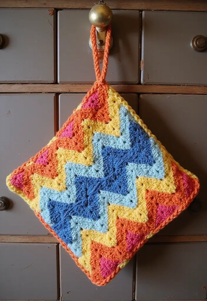 27 Crochet Pot Holders Free Pattern Designs for Your Kitchen - 21. Chevron Pattern Pot Holder