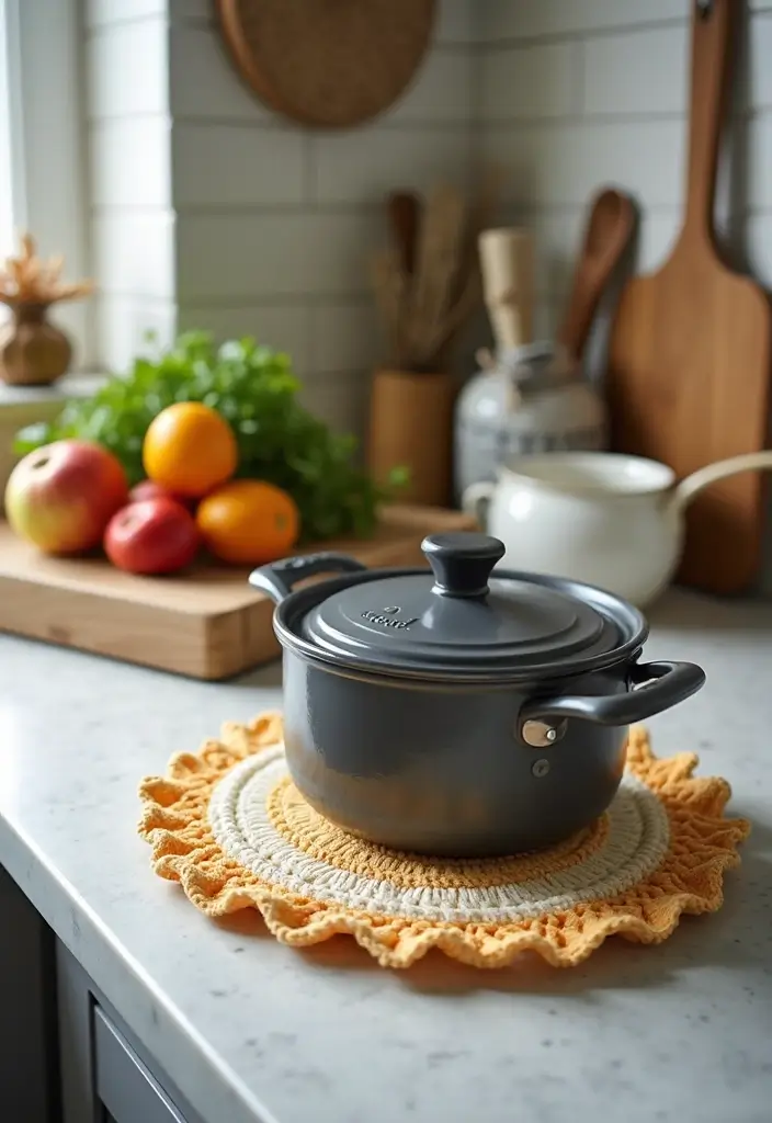 27 Crochet Pot Holders Free Pattern Designs for Your Kitchen - 23. Ruffled Edge Pot Holder