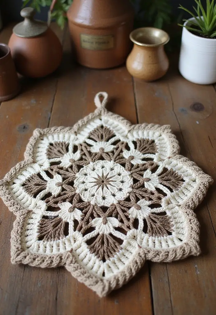 27 Crochet Pot Holders Free Pattern Designs for Your Kitchen - 24. Vintage Patch Pot Holder