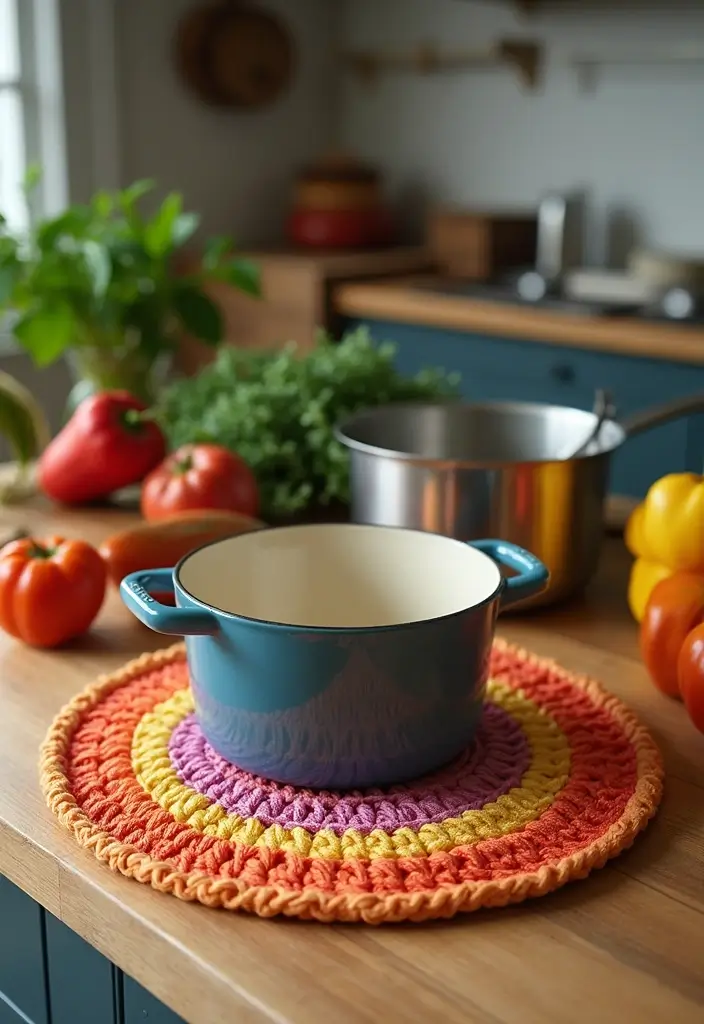 27 Crochet Pot Holders Free Pattern Designs for Your Kitchen - 5. Round Pot Holder with a Twist