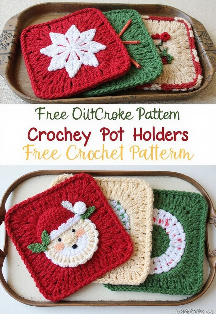27 Crochet Pot Holders Free Pattern Designs for Your Kitchen - 7. Holiday-Themed Pot Holder