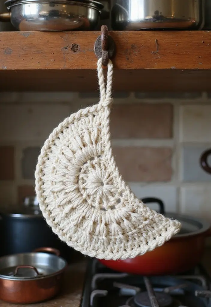 27 Crochet Pot Holders Free Pattern Designs for Your Kitchen - 9. Half-Moon Pot Holder