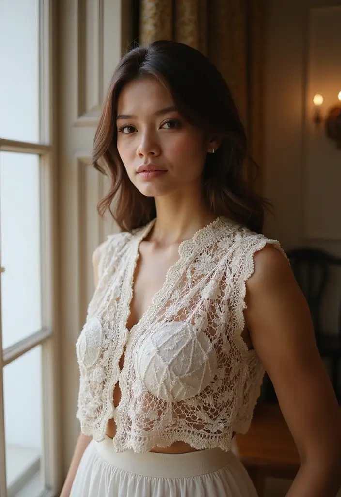 27 Modèles de Gilet en Crochet Élégant pour Femme Débutante - 14. Gilet en Crochet avec Éléments de Dentelle