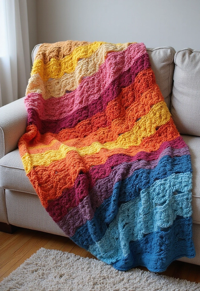 27 Mosaic Crochet Patterns Free Charts Full of Colors and Texture - 1. Sunset Waves Throw