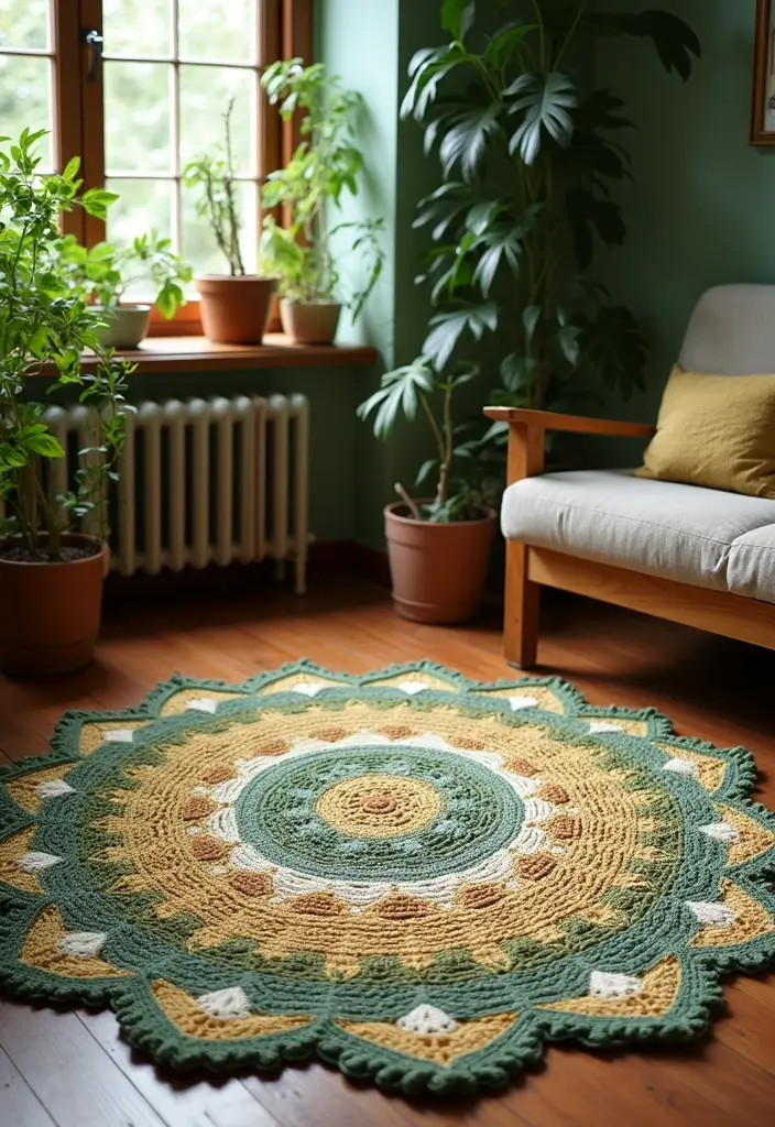 27 Mosaic Crochet Patterns Free Charts Full of Colors and Texture - 11. Forest Floor Rug