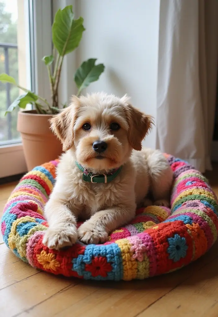27 Mosaic Crochet Patterns Free Charts Full of Colors and Texture - 14. Playful Pet Bed