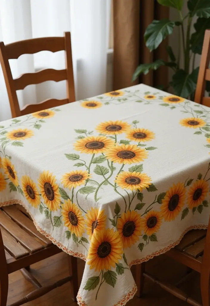 27 Mosaic Crochet Patterns Free Charts Full of Colors and Texture - 17. Sunflower Motif Tablecloth
