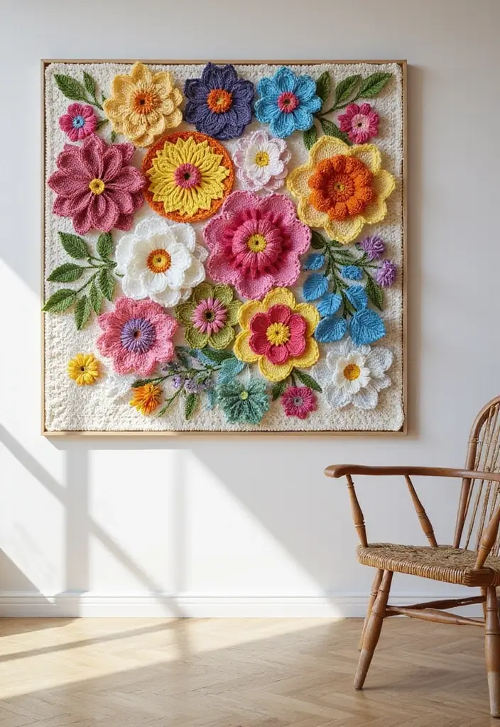 27 Mosaic Crochet Patterns Free Charts Full of Colors and Texture - 19. Floral Crochet Wall Art