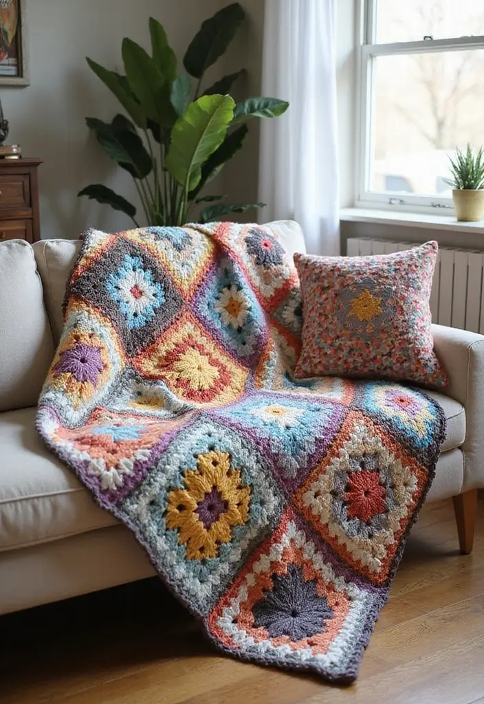 27 Mosaic Crochet Patterns Free Charts Full of Colors and Texture - 20. Multicolor Granny Square Blanket
