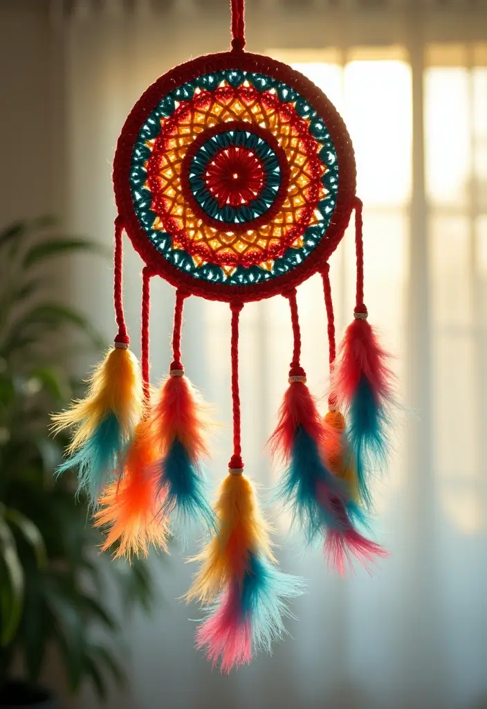 27 Mosaic Crochet Patterns Free Charts Full of Colors and Texture - 26. Rainbow Dreamcatcher