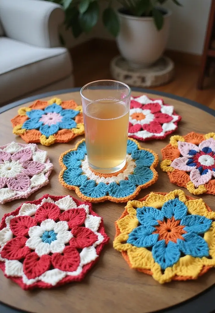 27 Mosaic Crochet Patterns Free Charts Full of Colors and Texture - 8. Garden Party Coasters