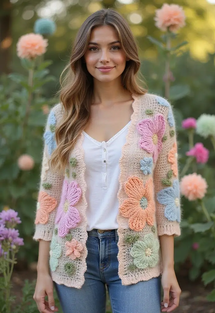 27 Motifs de Cardigan en Crochet Chic pour vos Créations DIY - 1. Cardigan à Motifs Floraux
