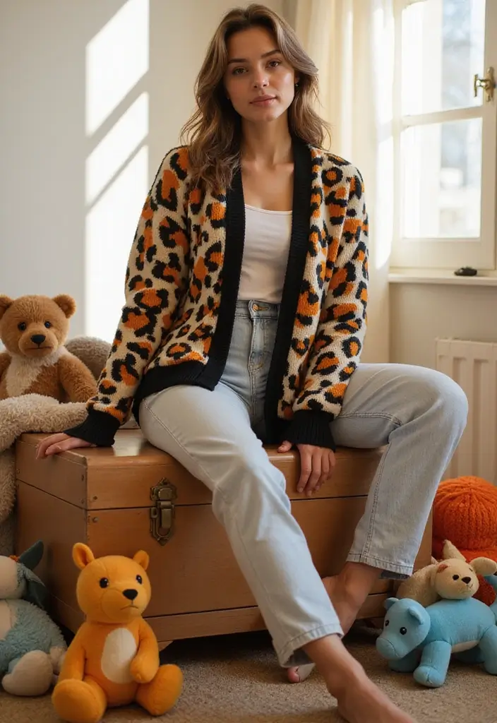27 Motifs de Cardigan en Crochet Chic pour vos Créations DIY - 15. Cardigan à Motif Animalier
