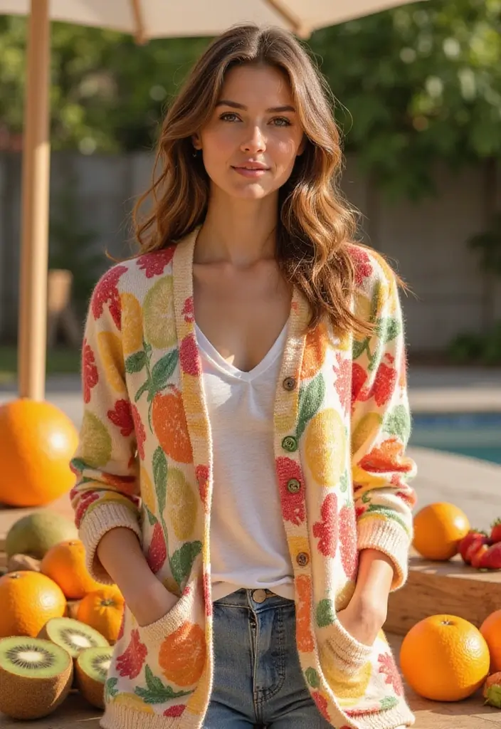 27 Motifs de Cardigan en Crochet Chic pour vos Créations DIY - 17. Cardigan à Motif de Fruits