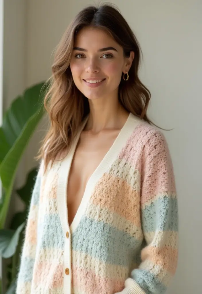 27 Motifs de Cardigan en Crochet Chic pour vos Créations DIY - 18. Cardigan à Motif de Lignes