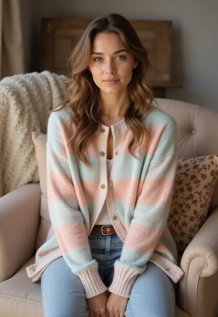 27 Motifs de Cardigan en Crochet Chic pour vos Créations DIY - 21. Cardigan à Motif de Bandes