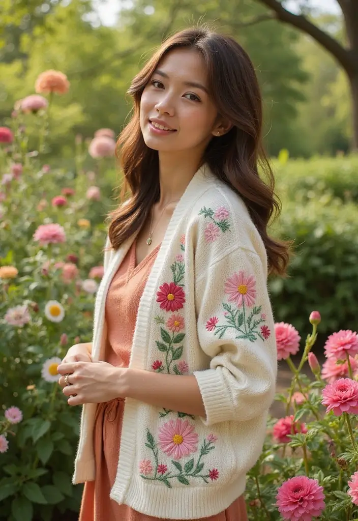 27 Motifs de Cardigan en Crochet Chic pour vos Créations DIY - 23. Cardigan à Motif de Fleurs Sauvages