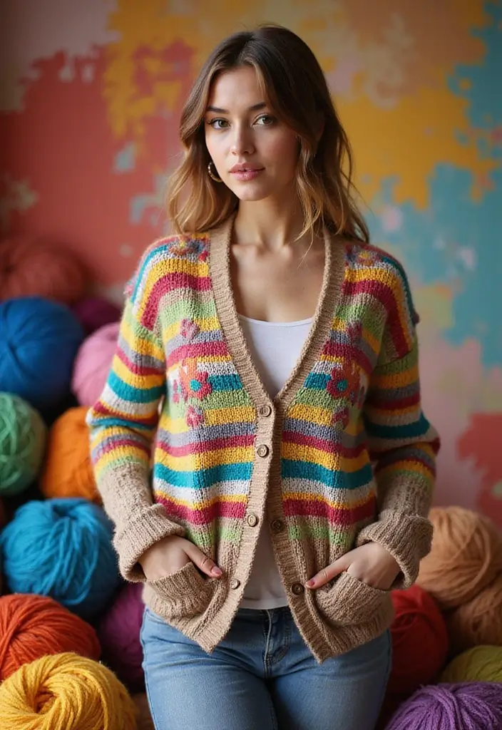 27 Motifs de Cardigan en Crochet Chic pour vos Créations DIY - 27. Cardigan Mixte avec Motifs Variés