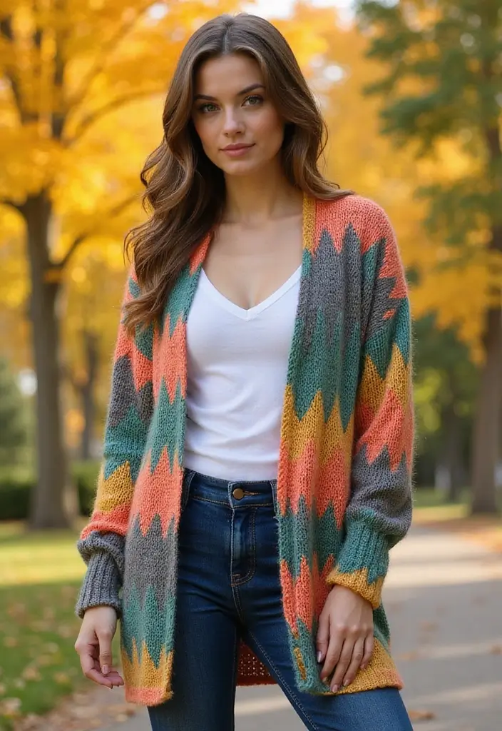 27 Motifs de Cardigan en Crochet Chic pour vos Créations DIY - 7. Cardigan à Motif de Zigzag