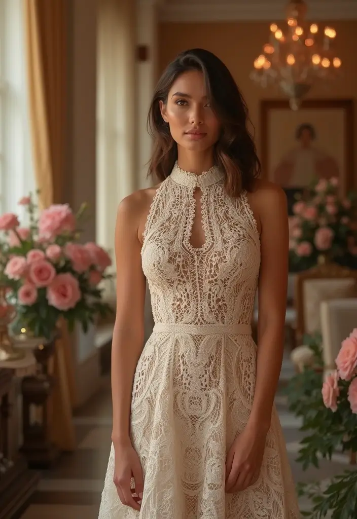 27 Vestidos Tejidos a Crochet con Patrones Perfectos para Verano e Invierno - 25. Vestido Longitud Midi con Cuello Halter