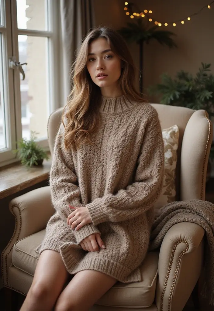 27 Vestidos Tejidos a Crochet con Patrones Perfectos para Verano e Invierno - 6. Vestido de Invierno Estilo Oversized