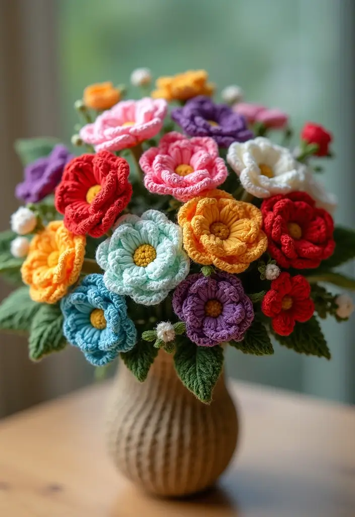 28 Creative Guides on How to Crochet a Flower for Decoration - 17. Festive Crochet Bouquets