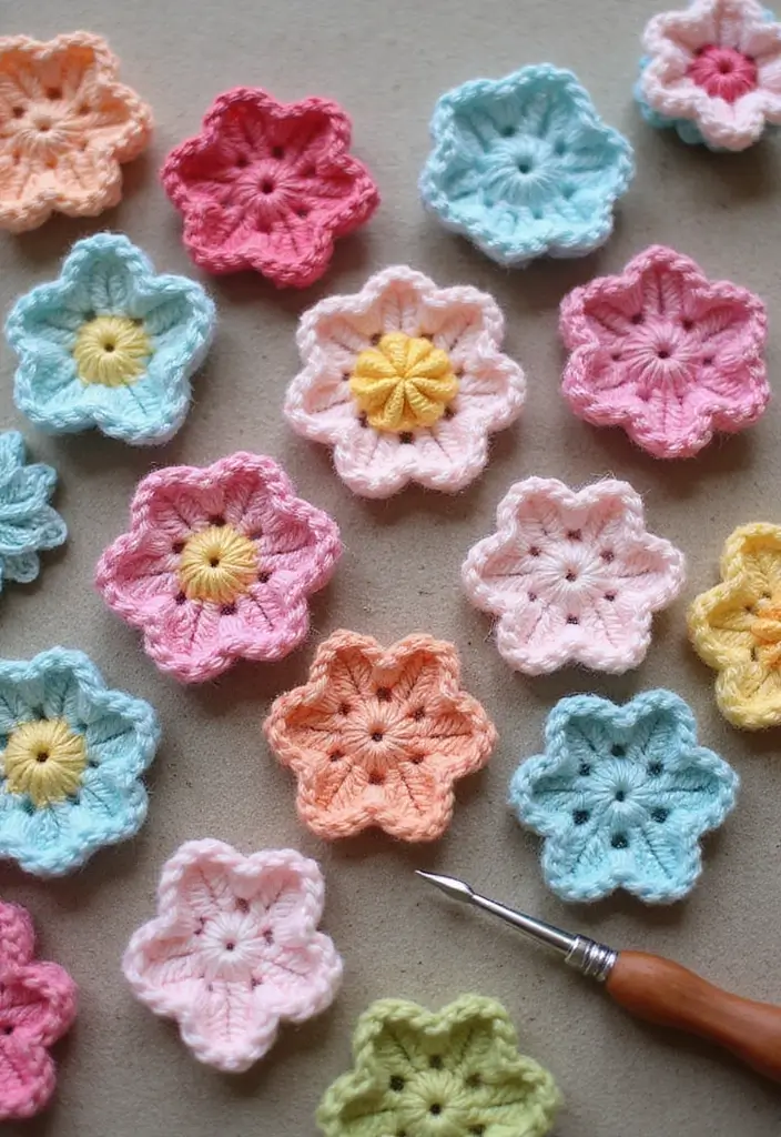 28 Creative Guides on How to Crochet a Flower for Decoration - 18. Detailed Crochet Flower Appliqués