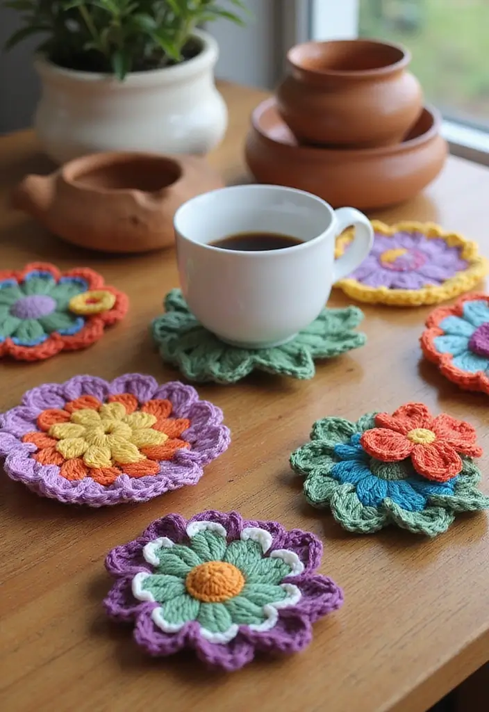 28 Creative Guides on How to Crochet a Flower for Decoration - 20. Beautiful Crochet Flower Coasters
