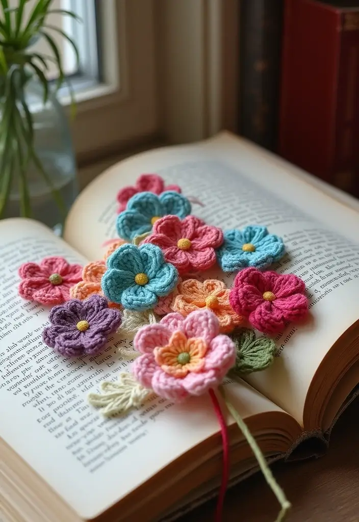 28 Creative Guides on How to Crochet a Flower for Decoration - 21. Playful Crochet Flower Bookmarks