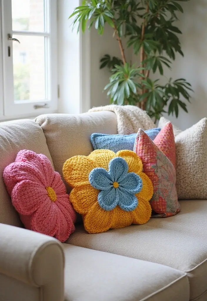 28 Creative Guides on How to Crochet a Flower for Decoration - 22. Eye-catching Crochet Flower Pillows
