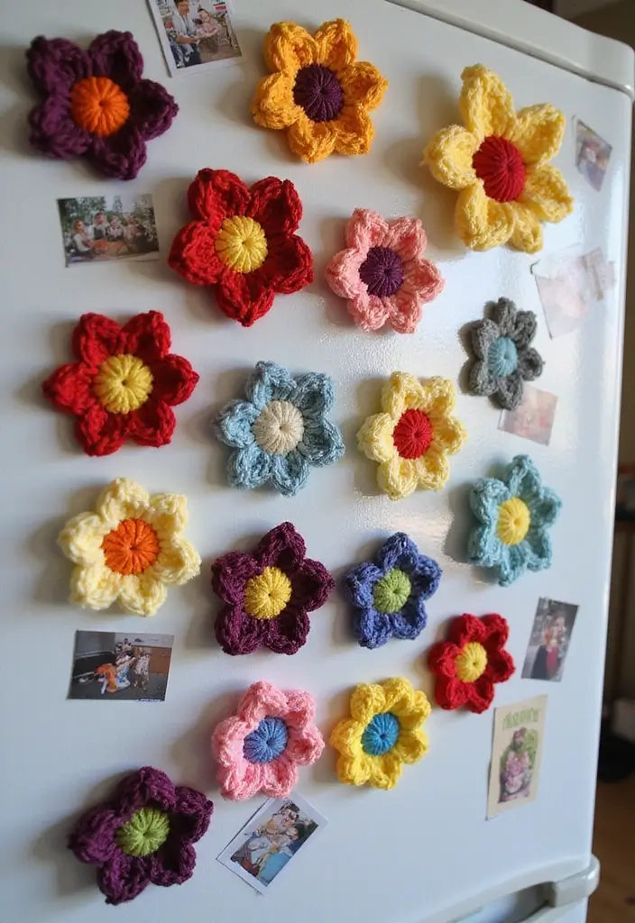 28 Creative Guides on How to Crochet a Flower for Decoration - 25. Quirky Crochet Flower Magnets