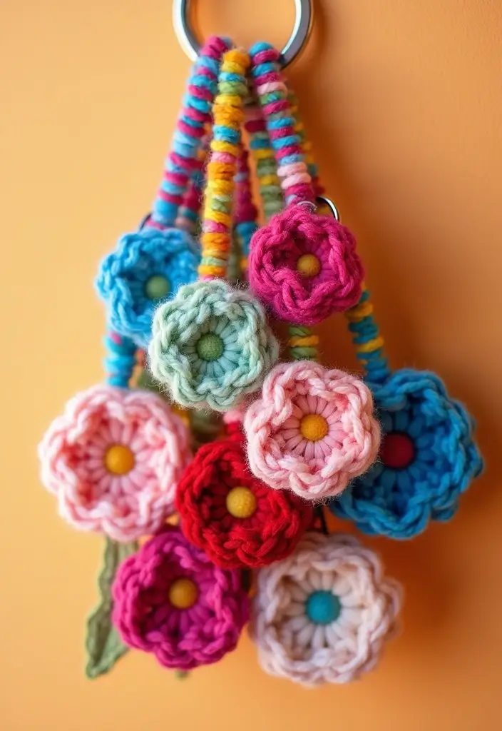 28 Creative Guides on How to Crochet a Flower for Decoration - 27. Fun Crochet Flower Keychains