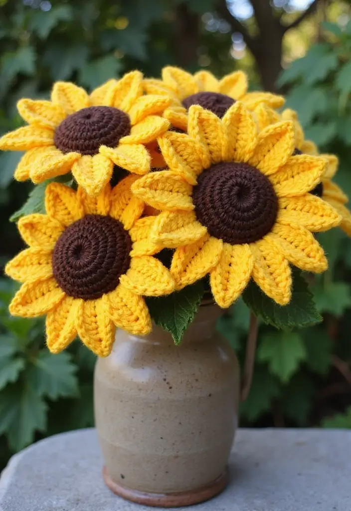 28 Creative Guides on How to Crochet a Flower for Decoration - 3. Vibrant Crochet Sunflower