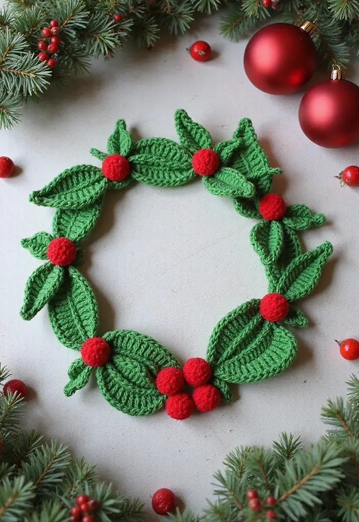 28 Creative Guides on How to Crochet a Flower for Decoration - 9. Festive Crochet Holly