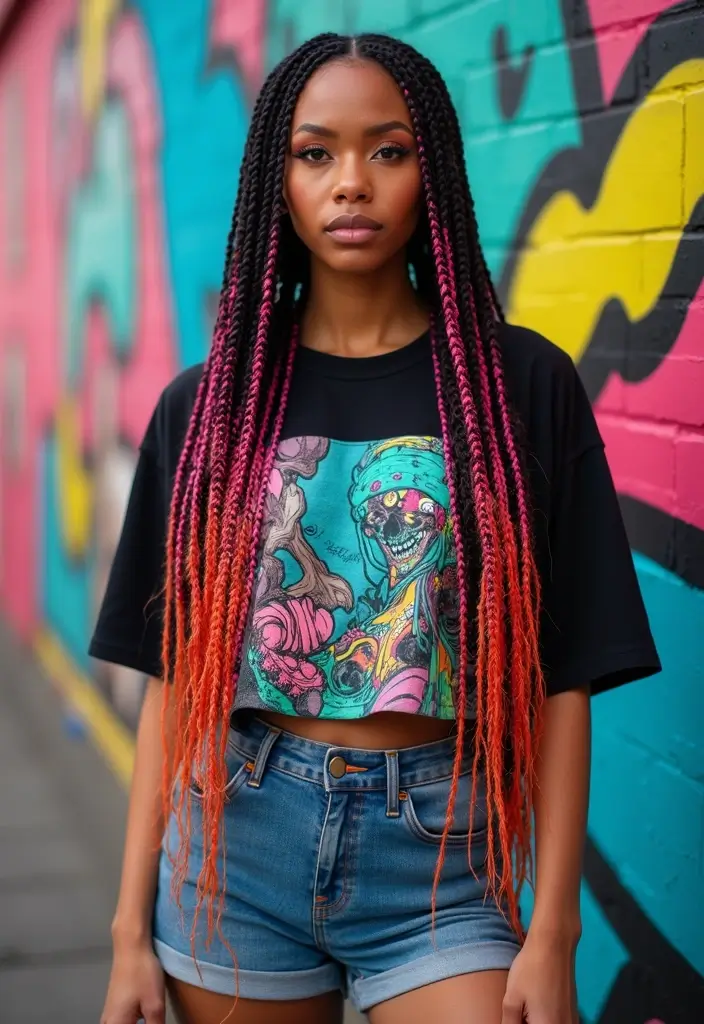 28 Half Braids Half Crochet Hairstyles: Stylish Looks to Inspire - 15. Artsy Half Braids with Neon Crochet