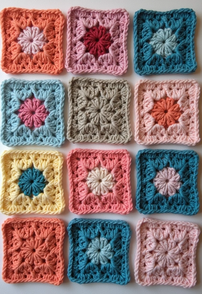 28 Modèles de Carrés en Crochet Originaux pour vos Projets DIY - 13. Carré en Crochet Mélangé