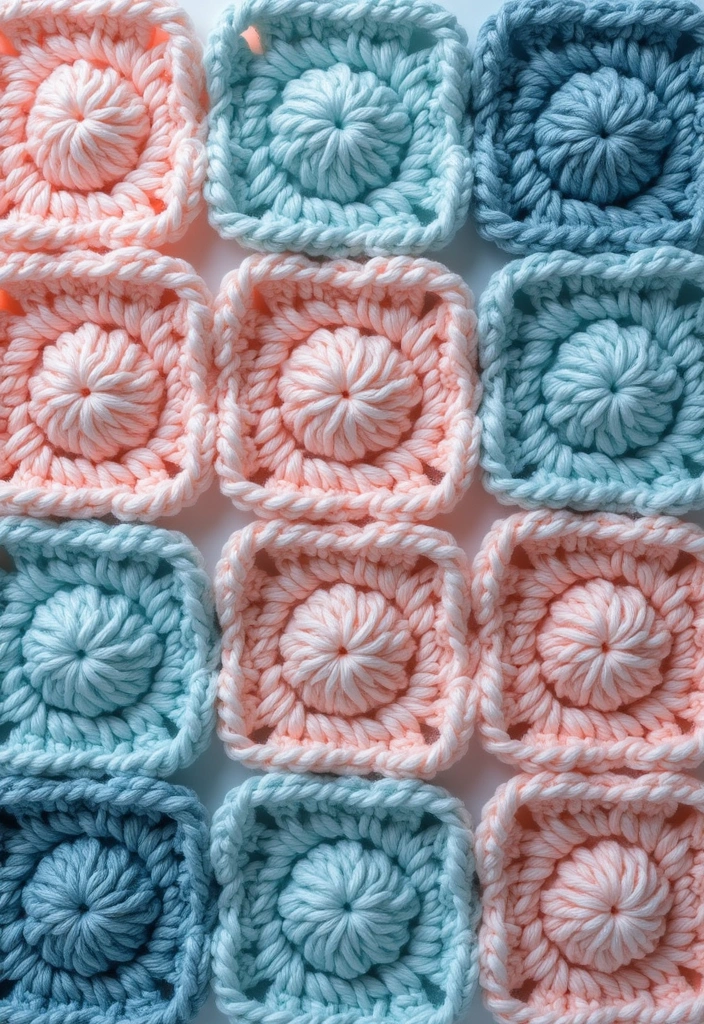28 Modèles de Carrés en Crochet Originaux pour vos Projets DIY - 14. Carré en Crochet à Points de Vague