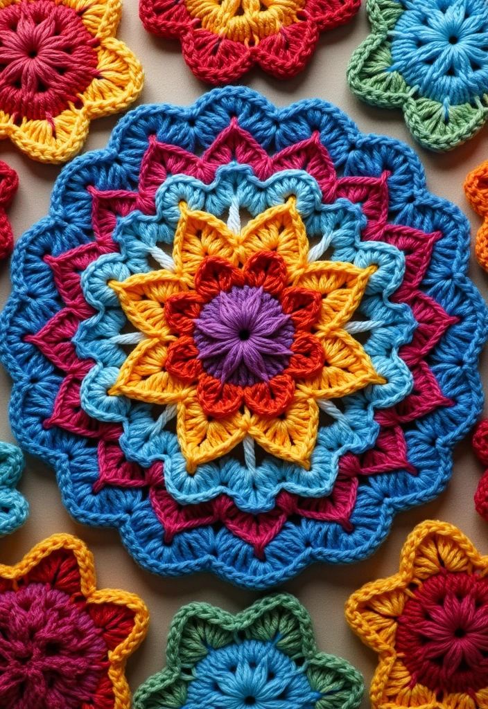 28 Modèles de Carrés en Crochet Originaux pour vos Projets DIY - 15. Carré en Crochet Mandala