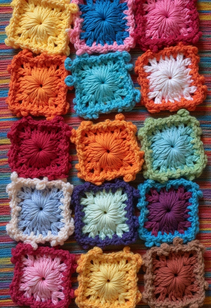 28 Modèles de Carrés en Crochet Originaux pour vos Projets DIY - 17. Carré de Crochet à Franges