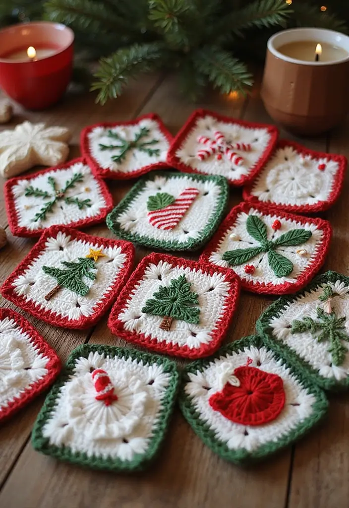 28 Modèles de Carrés en Crochet Originaux pour vos Projets DIY - 19. Carré en Crochet de Noël