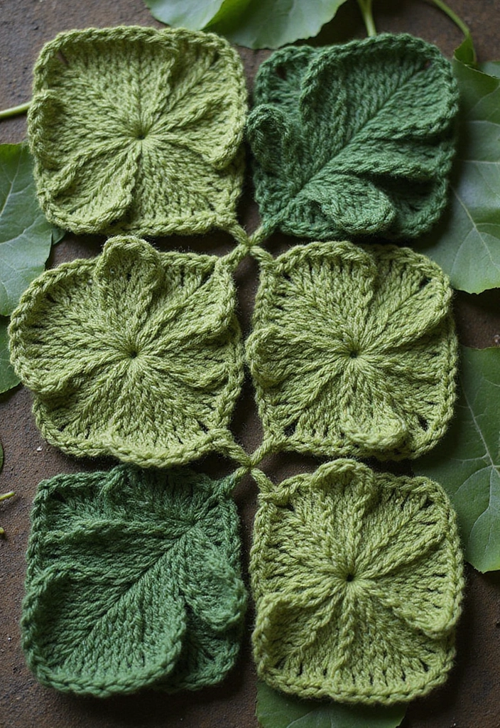 28 Modèles de Carrés en Crochet Originaux pour vos Projets DIY - 21. Carré en Crochet en Relief de Feuille