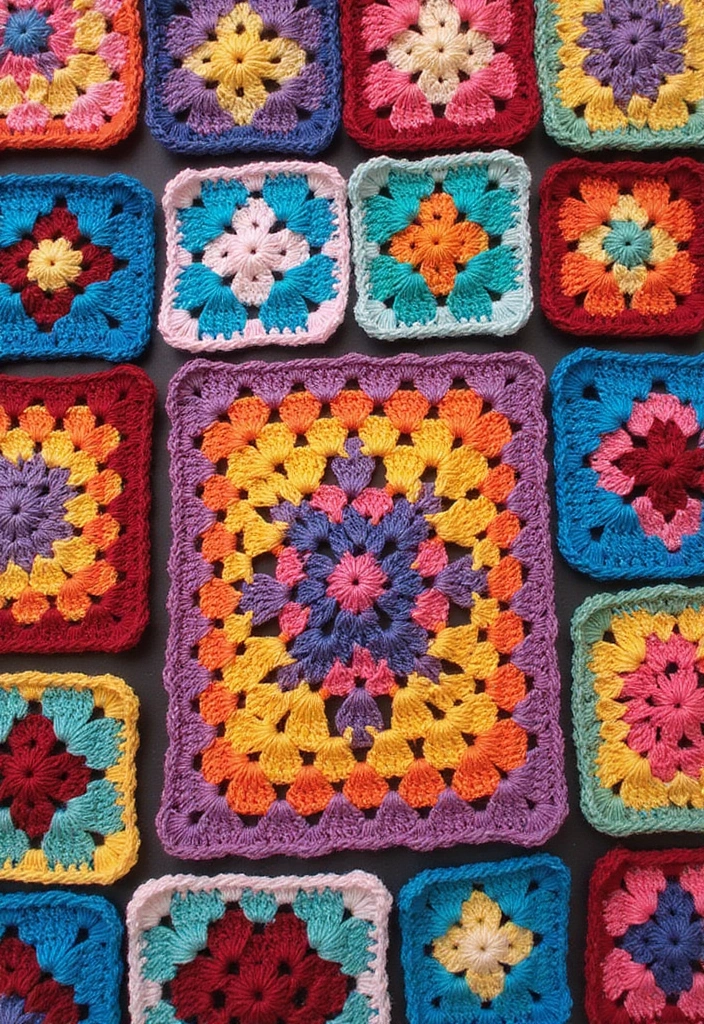 28 Modèles de Carrés en Crochet Originaux pour vos Projets DIY - 23. Carré en Crochet Asymétrique