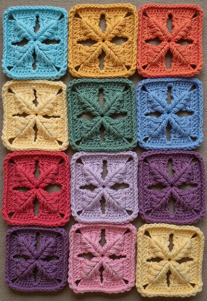 28 Modèles de Carrés en Crochet Originaux pour vos Projets DIY - 24. Carré en Crochet à Rayures Croisées