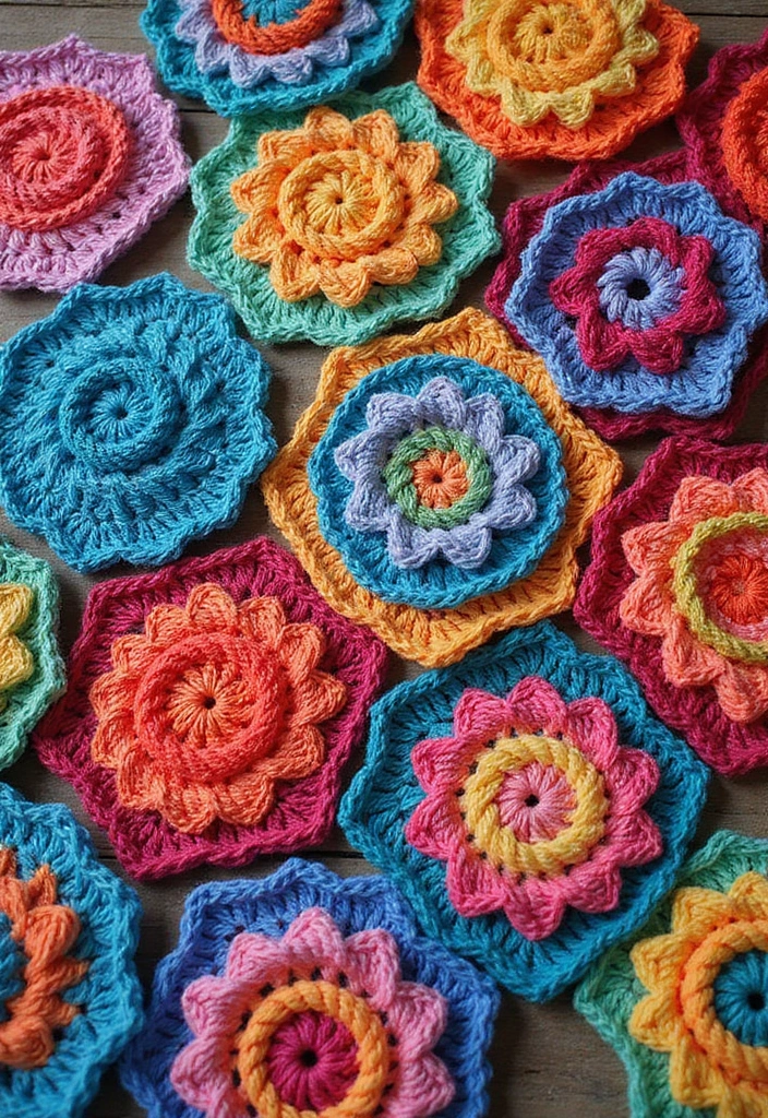 28 Modèles de Carrés en Crochet Originaux pour vos Projets DIY - 25. Carré en Crochet Spiralé