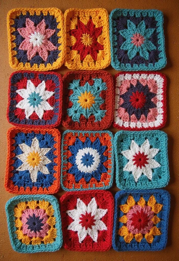 28 Modèles de Carrés en Crochet Originaux pour vos Projets DIY - 27. Carré en Crochet d'Inspiration Ethnique