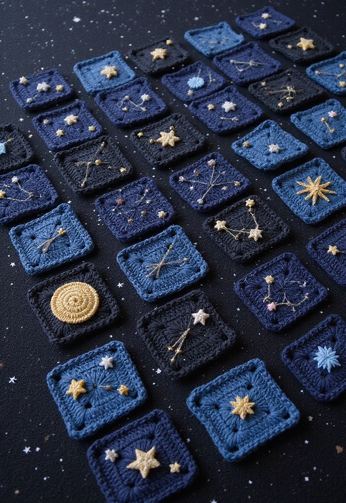 28 Modèles de Carrés en Crochet Originaux pour vos Projets DIY - 28. Carré en Crochet de Constellation
