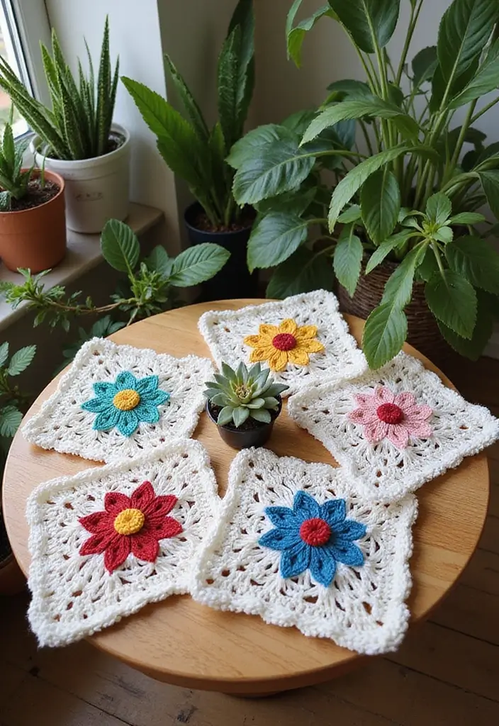 28 Modèles de Carrés en Crochet Originaux pour vos Projets DIY - 5. Carré en Crochet à Fleur