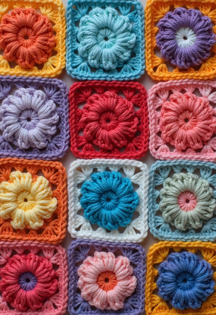 28 Modèles de Carrés en Crochet Originaux pour vos Projets DIY - 9. Carré de Crochet en Relief