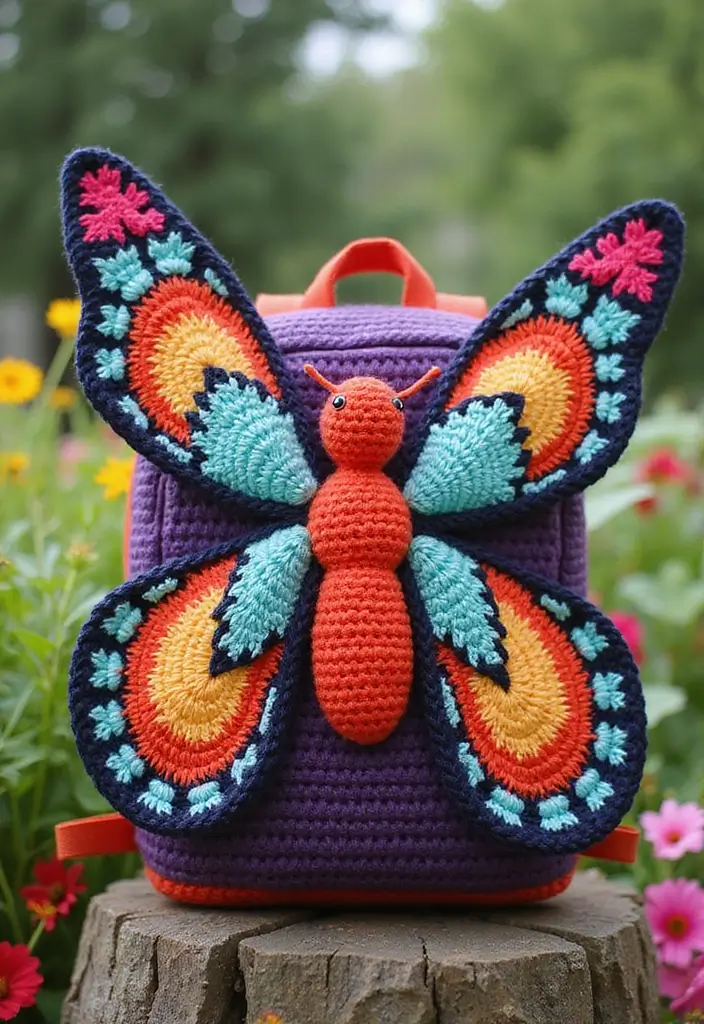 28 Patrón de Mochila de Crochet Paso a Paso con Estilo Único - 15. Mochila de Mariposa